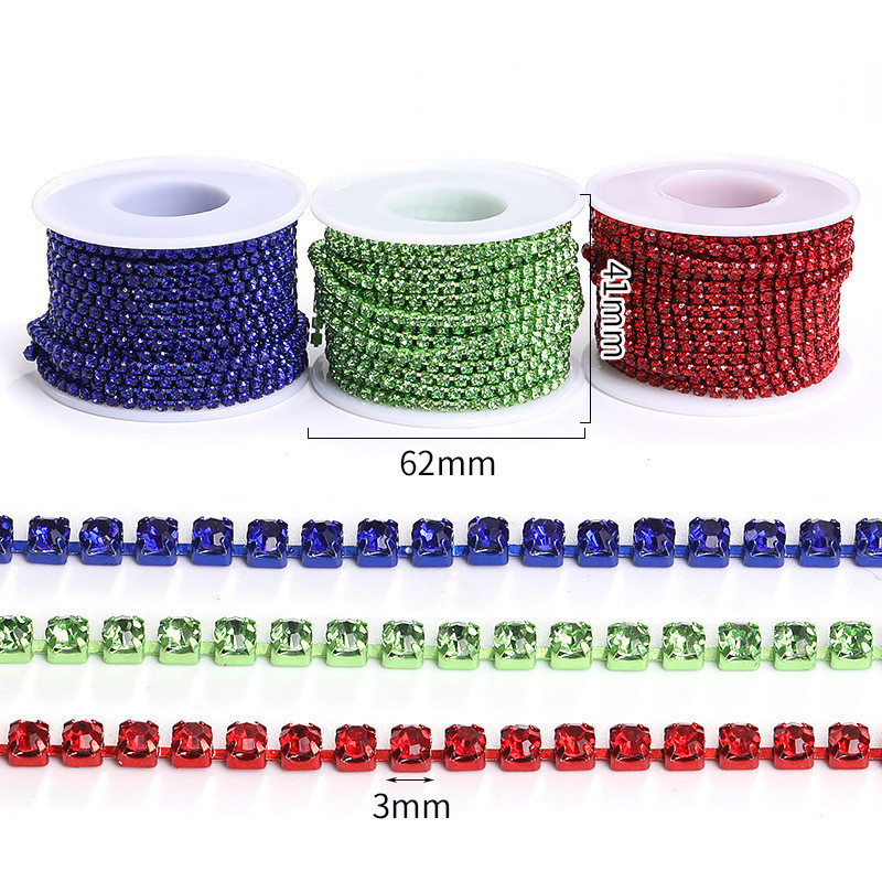 Hot Bán Nhiều Màu Kim Cương Giả Cốc Dây Xích SS12 3 Mm Electrophore Móng Vuốt Dây Xích Cho May DIY Trang Sức