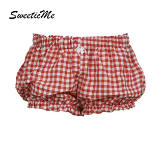 Sweeticme Nữ 2024 Mới Thời Trang Đơn Giản Nơ Tất Cả Trận Đấu Kẻ Sọc Nhà Quần Short