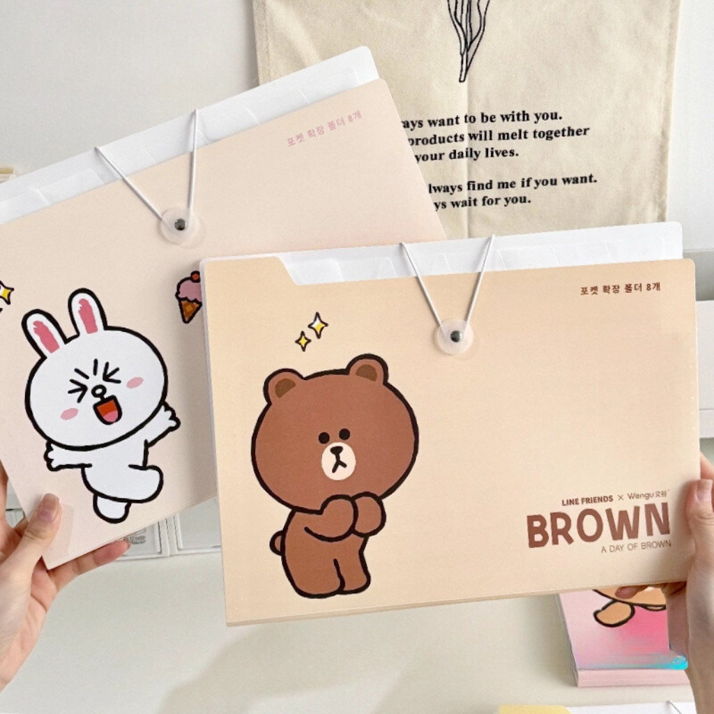 Túi đựng tài liệu Line friend Cặp file để tài liệu, giấy tờ học sinh 8 ngăn dây cài K149