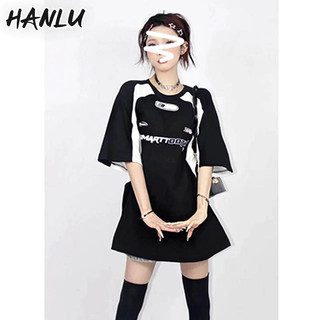 Áo thun ngắn tay in màu HANLU dành cho nữ cổ tròn dáng rộng tay năm phần tư