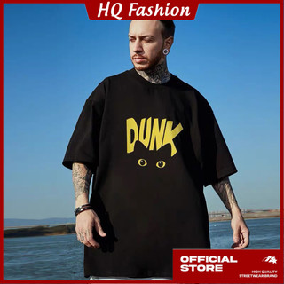 Áo phông Unisex hình mèo DUNK chữ vàng hai màu đen trắng, áo thun nam nữ form rộng đẹp mát mùa hè - HQ Fashion