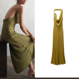  Mùa Hè Phong Cách Mới Pháp Retro Drape Cổ Áo Gợi Cảm Dây Lụa Satin Họa Tiết Mini Sáo Đầm 9878157