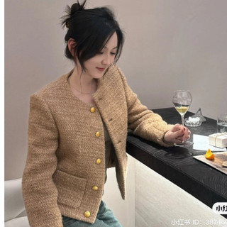Áo khoác dạ tweed màu nâu nhạt, áo dạ tweed nữ dài tay form đẹp hàng Taobao