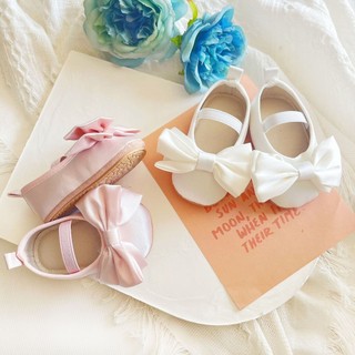 Giày cho bé sơ sinh chất liệu lụa satin đính nơ công chúa xinh xắn cho bé gái đế mềm chống trượt hàng QC - Rubie Babi