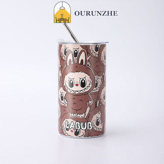 Ourunzhe Mới LABUBU Cốc cà phê hoạt hình dung tích lớn bằng thép không gỉ 304 giữ nhiệt cốc hoạt hình cốc rơm có giá trị cao sao chép