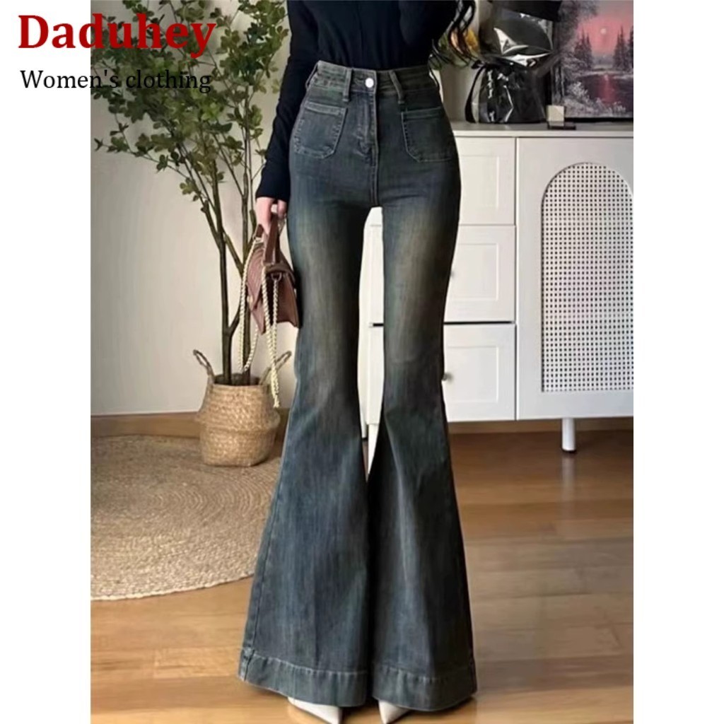 DaDuHey💕 New American Style Instagram High Street Retro Flare Pants High Waist Jeans Large Size Pants