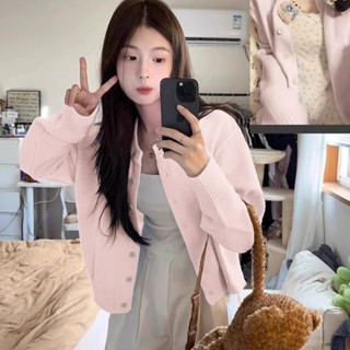 Áo len dệt kim Dopamine màu hồng dành cho nữ Áo len Cardigan ngắn thông thường mới