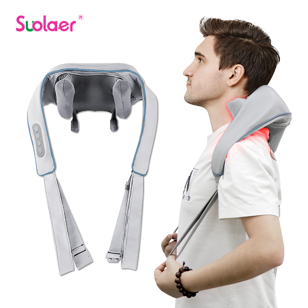Suolaer Máy mát xa cổ và lưng không dây Cổ và vai Nhào Massage Khăn choàng cổ tử cung Vai thư giãn cơ thể Máy mát xa Trapezius