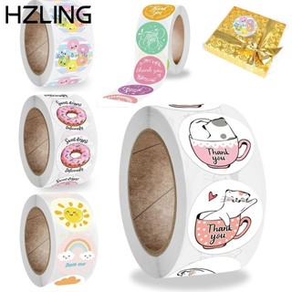 Nhãn Dán In Chữ Thank You Hình Cầu Vồng/ Bánh Donut/ Mặt Trời Độc Đáo Trang Trí Gói Quà DIY