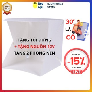 Hộp chụp hình sản phẩm RẸC RẸC 40x40x40 cm có 2 dãy đèn 140 LED siêu sáng tiết kiệm không gian sử dụng, kèm 2 phông nền