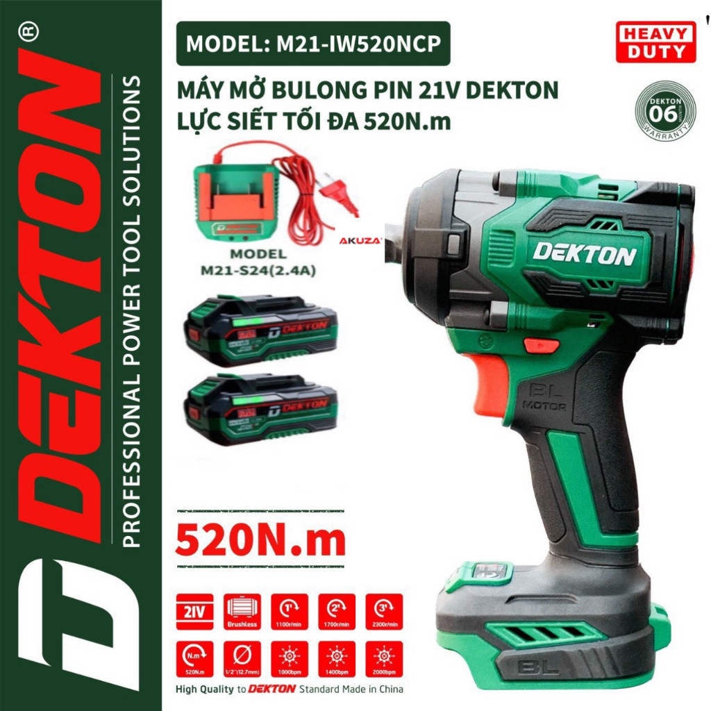 [Chính Hãng] Máy siết bulong 520nm Dekton M21 iw520NCP động cơ không chổi than chính hãng akuza giá 