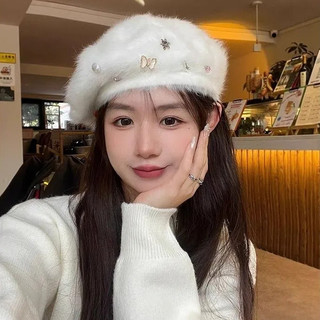 Mũ nồi đính đá sang trọng Nữ mùa thu đông Mũ họa sĩ ấm áp dễ thương và thanh lịch