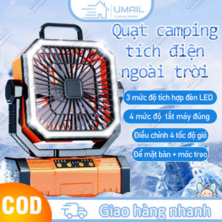 Quạt cắm trại ngoài trời có pin tích hợp, đèn, bộ sạc điện thoại, điều khiển từ xa,20000Mah