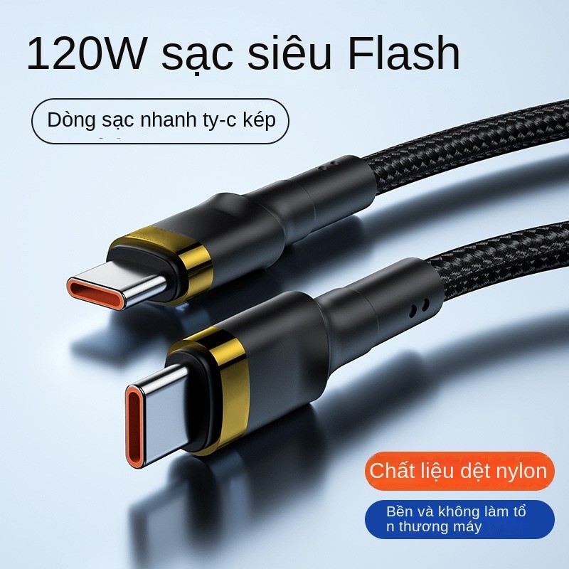 Cáp dữ liệu kép Type-C, 6A, 120W Cáp sạc nhanh PD hai đầu 6A Thích hợp cho Apple15 / Huawei, Cáp dữ 
