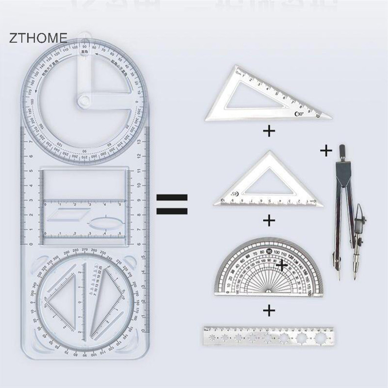Zthome 1 CÁI Thước vẽ hình học đa năng 360° di động trong suốt 3D phẳng cho Toán học HOT