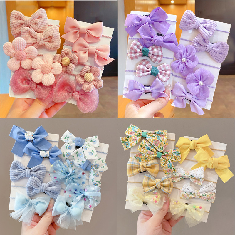 Nơ Hoa Vải Buộc Tóc Bộ Bé Trẻ Em Dây Cao Su Pony Đuôi Cho Trẻ Em Bé Gái Tóc Bộ Phụ Kiện Tóc Mũ Đội Đ