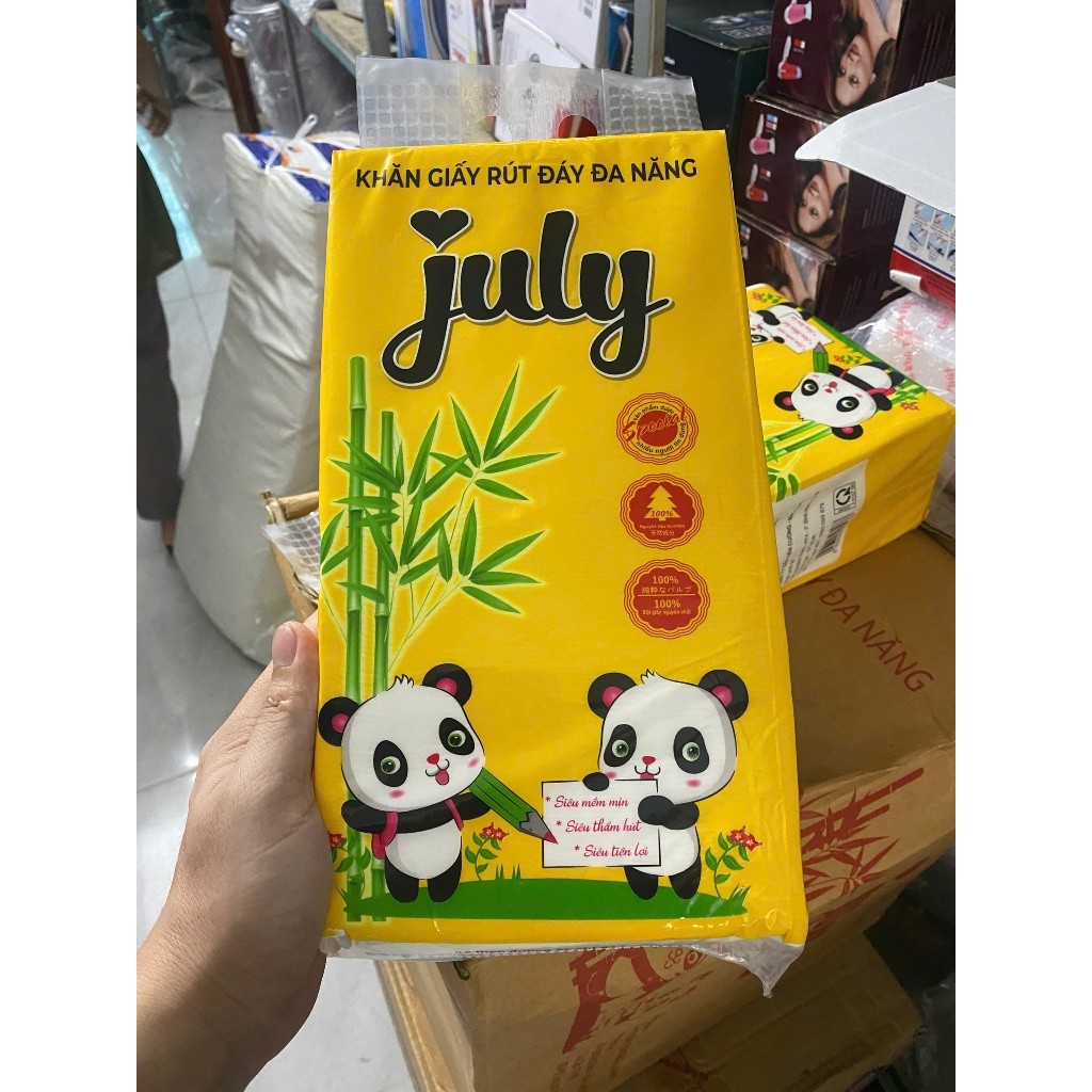 Khăn Giấy rút July gấu trúc chữ nhật 1 gói 360 tờ 4 lớp