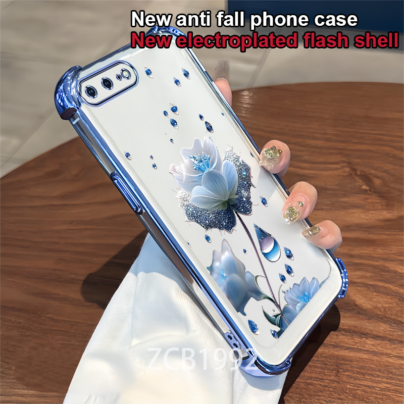 Ốp Lưng Cho iphone 6 6S 7 8 PLUS Ốp Điện Thoại TPU Pha Lê Giọt Mưa Hoa Xanh Họa Tiết Bốn Góc Chống Rơi Trong Suốt