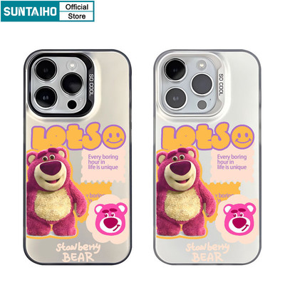 Suntaiho Thẩm Mỹ Dễ Thương Vỏ Dâu Họa Tiết Gấu Điện Thoại Cho Iphone 16 15 14 13 12 11 Pro Max TPU Silicon Mềm Cao Cấp Chống Sốc Ốp Lưng