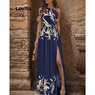 Đầm Lovito họa tiết hoa xẻ tà màu trơn cắt xẻ phong cách Boho cho nữ LNL42004