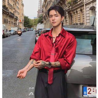 Áo sơ mi nam lụa satin (KHÔNG kèm cà vạt)sang trọng, lịch lãm - Đỏ Đô noel tết