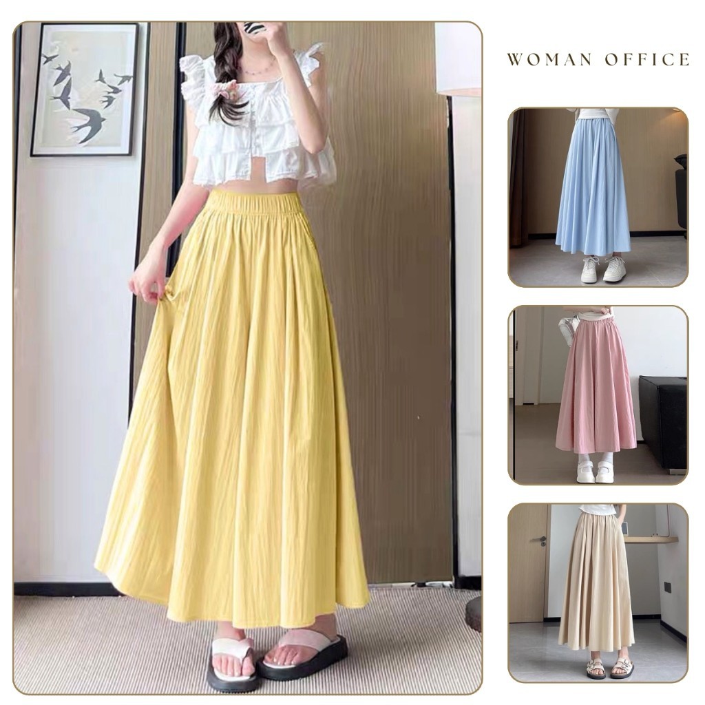 Chân váy nữ bigsize cạp chun co giãn dáng A che khuyết điểm CV57 chân váy gió nữ dáng A midi nhiều m