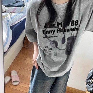 FOCUS Áo phông girl phố nữ hot Xám form rộng mùa hè âu mỹ vintage style áo thun fashion local brand