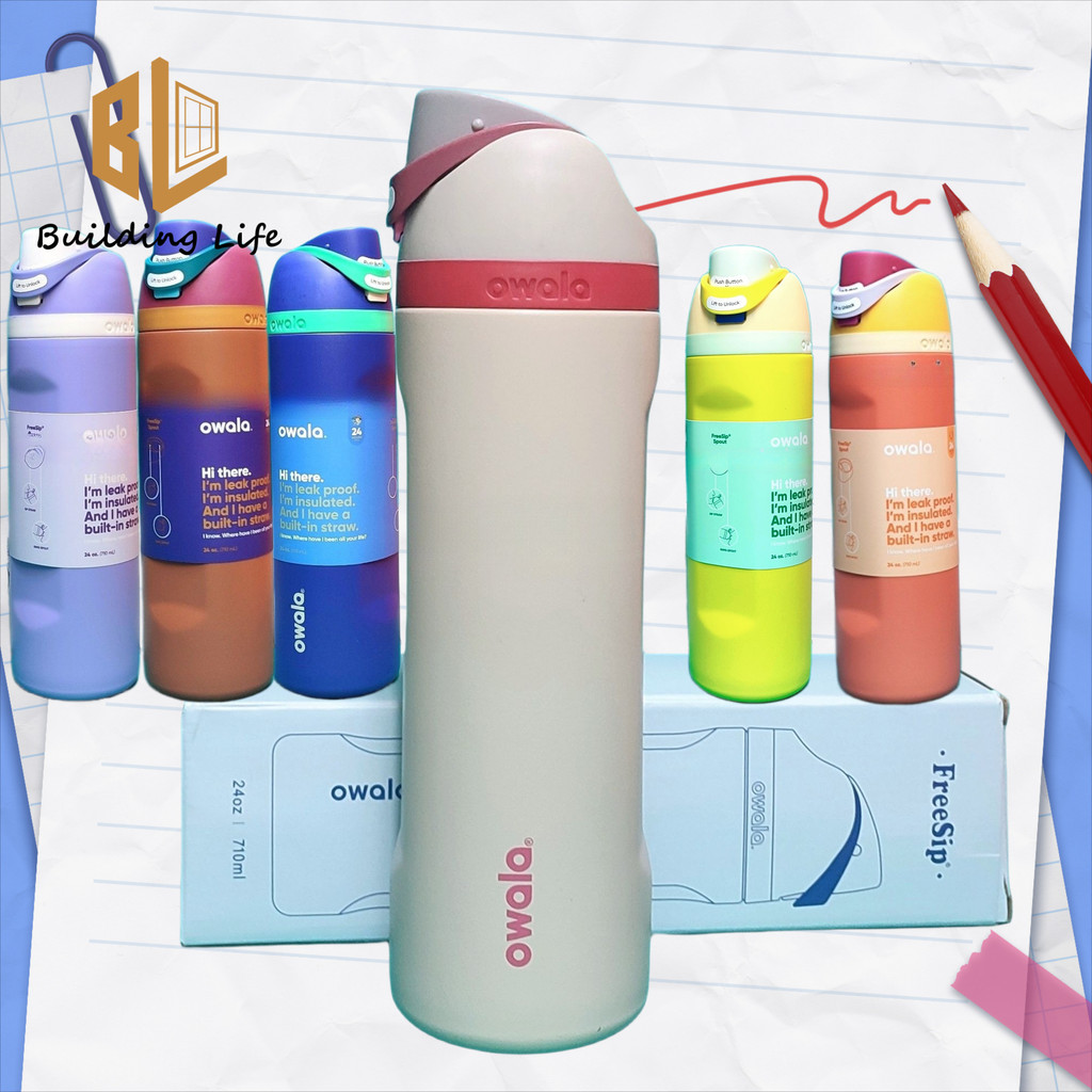 24oz Owala FreeZip Tumbler 710ml - Bao bì hộp màu cao cấp Bình nước bằng thép không gỉ cách nhiệt ch