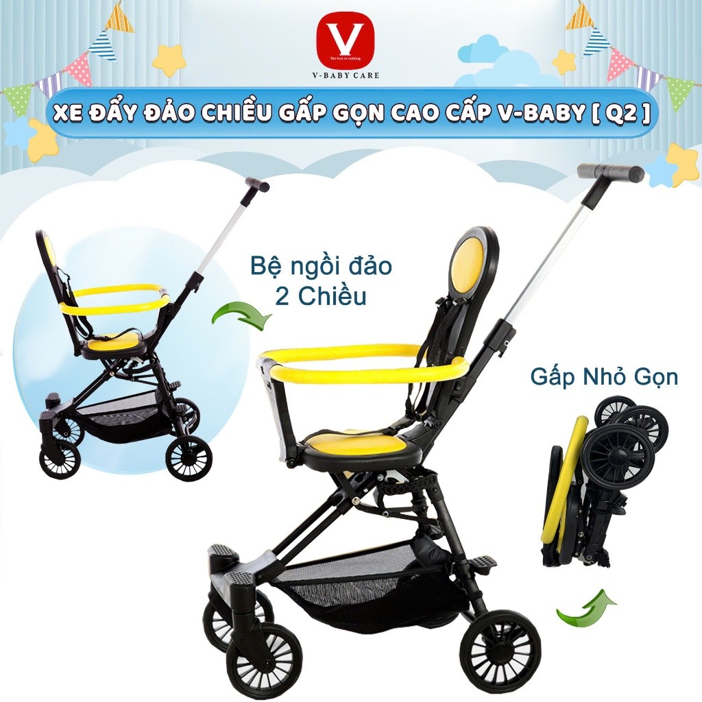 Xe Đẩy Cho Bé Gấp Siêu Gọn Đảo Chiều Tiện Lợi V-BABY Q2