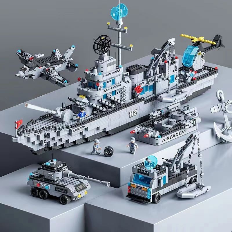 xinpin Building Blocks Educational Warship Educational Assembly Toy Aircraft Carrier Destroyer Boys 
