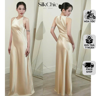 Đầm Lụa Cổ Yếm Dáng Dài Thanh Lịch SC698 Váy Lụa Gài Nút Sang Trọng Dự Tiệc