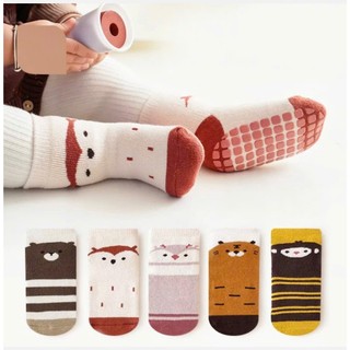 Set 5 Đôi Tất/ Vớ Cotton Chống Trơn Trượt Cho Các Bé Sơ Sinh Hoạ Tiết Thú Kẻ Sọc Siêu Yêu mã SS17