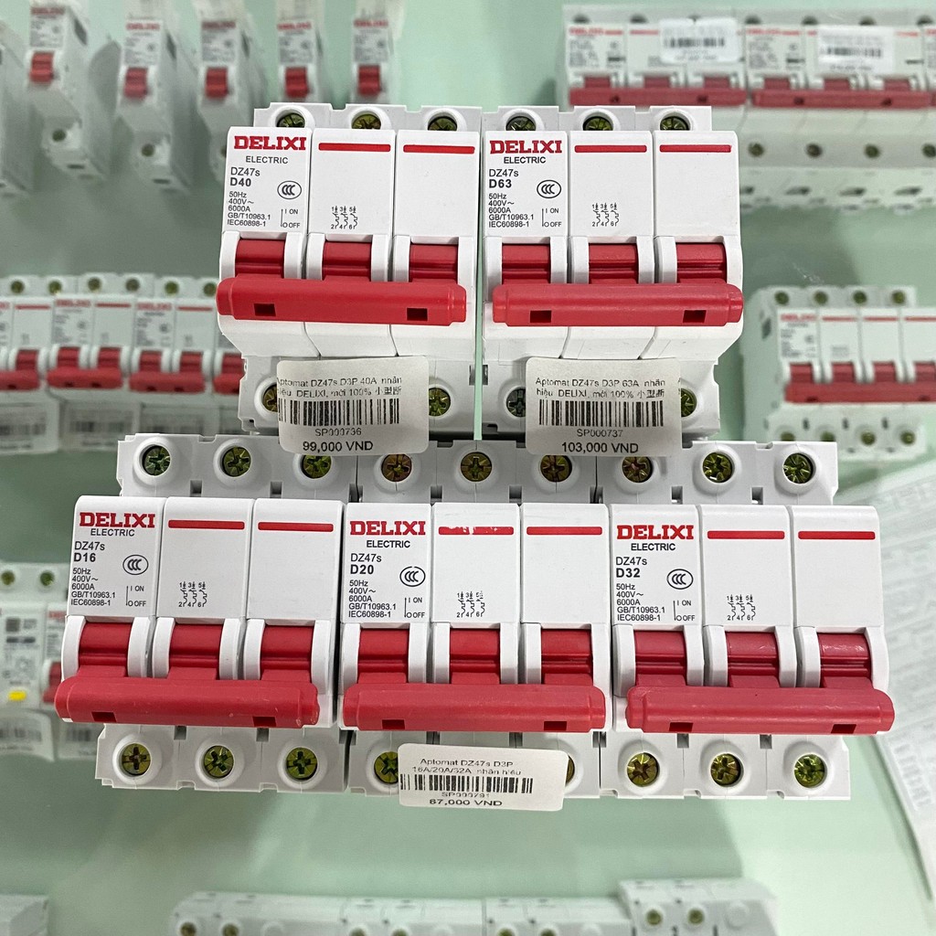 Aptomat 3 pha Delixi DZ47s Dòng Điện D16/20/32/40/63A Điện Áp 230/400V AC MCB