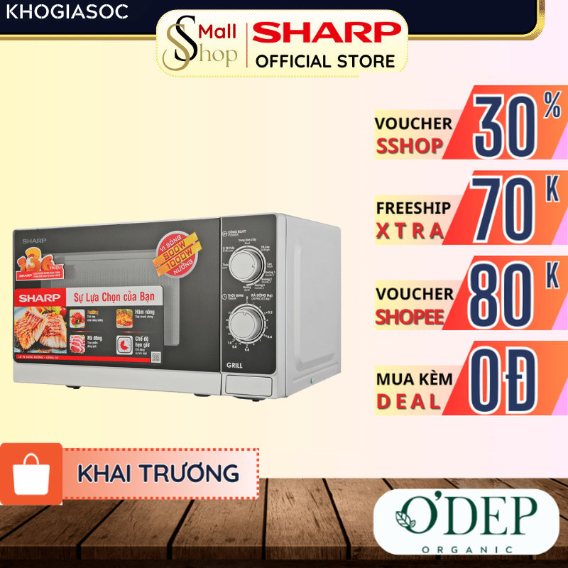 Lò vi sóng có nướng Sharp 20 lít Chính hãng, viba 700W nướng 1000W Microwave núm xoay cơ R-G222VN-S 
