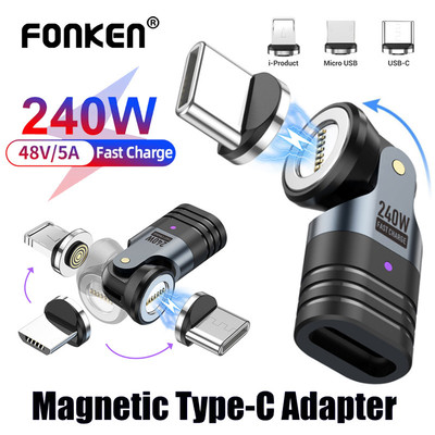 Bộ chuyển đổi sạc từ tính Fonken 240W Type-C 7Pin USB C sang Type-C / Micro USB / iOS Đầu nối dữ liệu cho điện thoại Laptop