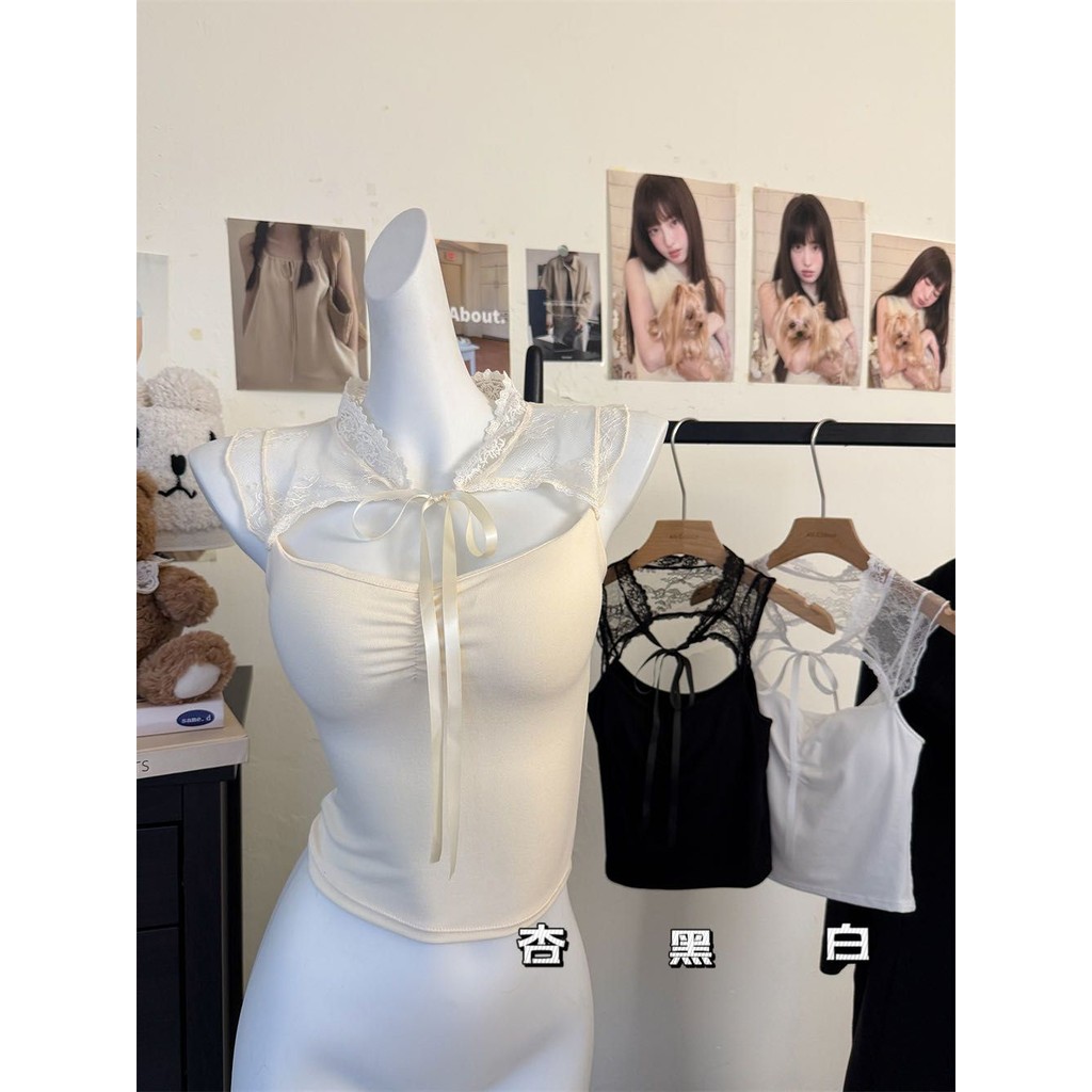 Mùa Hè Gợi Cảm Ren Khâu Rỗng Với Miếng Lót Ngực Áo Vest Không Tay Pure Desire Skinny Ngắn Top Lông C