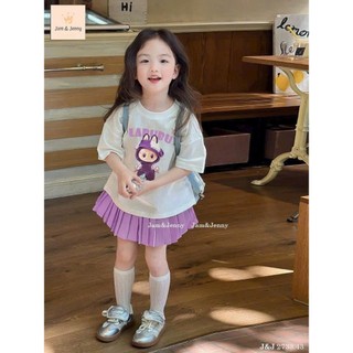 10-30kg Set áo Labubu vạt bầu mix chân váy tím xếp ly cho bé gái