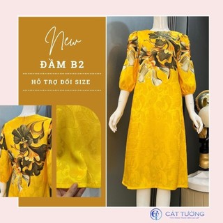 Đầm trung niên hoa vàng kiểu sang trọng quà tặng bà, tặng mẹ B2 - Thời trang Cát Tường