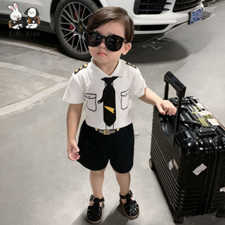 Kimi Trẻ Em Mùa Hè Trẻ Em Mới Bé Trai Mùa Hè Phù Hợp Với Bé Trai Tay Ngắn Ve Áo Thun Quần short Đội Trưởng Bộ Hai Mảnh