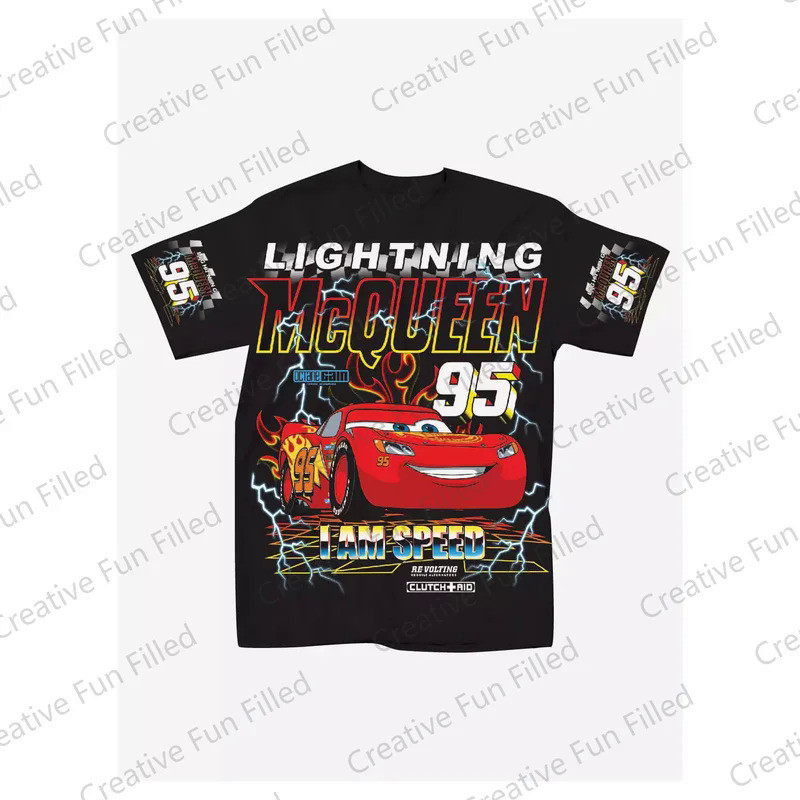 2024 Hàng Mới Về Disney Pixar Cars Lightning McQueen Boyfriend Fit Girls Áo Thun Cho Trẻ Em / Người 