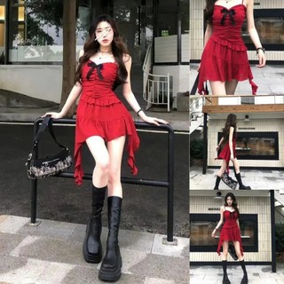 Eo Giảm Béo Và Không Đều Tinh Khiết Lust Pháp Retro Đỏ Suspender Đầm Nữ Mỏng Chống Nắng Cardigan Bộ Hai Mảnh