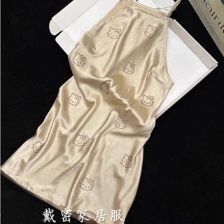 Hoạt Hình Dễ Thương Hello Kitty Ice Silk Bộ Đồ Ngủ Nữ Mùa Hè 2024 Phong Cách Mới Phong Cách Pháp Sling Váy Ngủ Đầm Homewear