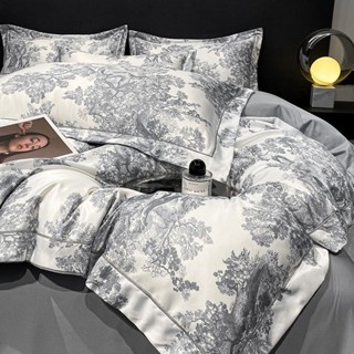 Bộ Chăn Ga Gối Bốn Chiếc Ngủ Trần Lụa Lạnh Phong Cách Châu Âu, Bộ Chăn Ga Gối Đệm Lụa Tơ Tằm Mùa Hè Sang Trọng Nhẹ Nhàng