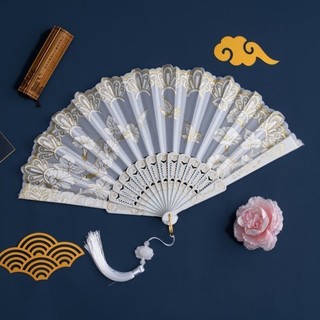 Quạt lụa Quạt phong cách cổ, quạt sườn xám, quạt gấp nữ, quạt múa, quạt nữ, quạt lưới đỏ, Quạt Quà Tặng