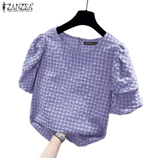 Áo sơ mi ngắn tay cổ tròn thường ngày Hàn Quốc ZANZEA dành cho nữ