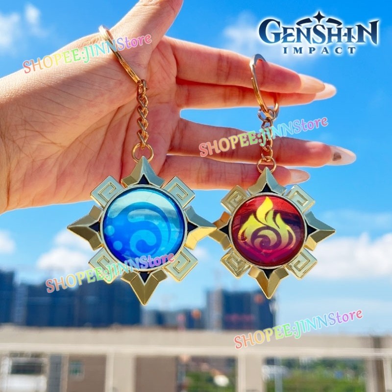 - Jinn - Móc khóa trong suốt bằng kính hai mặt GENSHIN NATLAN VISION Fire Country NATLAN 7 Element G
