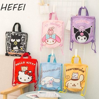 Hoạt Hình Túi Xách Vải Du Lịch Gấp Túi Bảo Quản Dây Rút Túi Kuromi Melody Ba Lô Trẻ Em