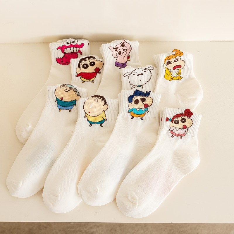 Vớ tất cotton cổ trung hoạt hình Ku Shin trắng