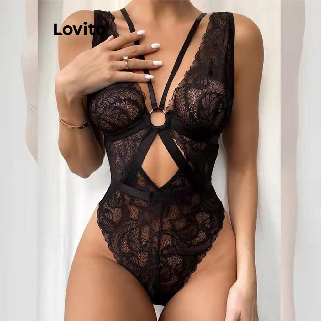 Lovito Đồ lót ren trơn gợi cảm cho nữ LNL69354