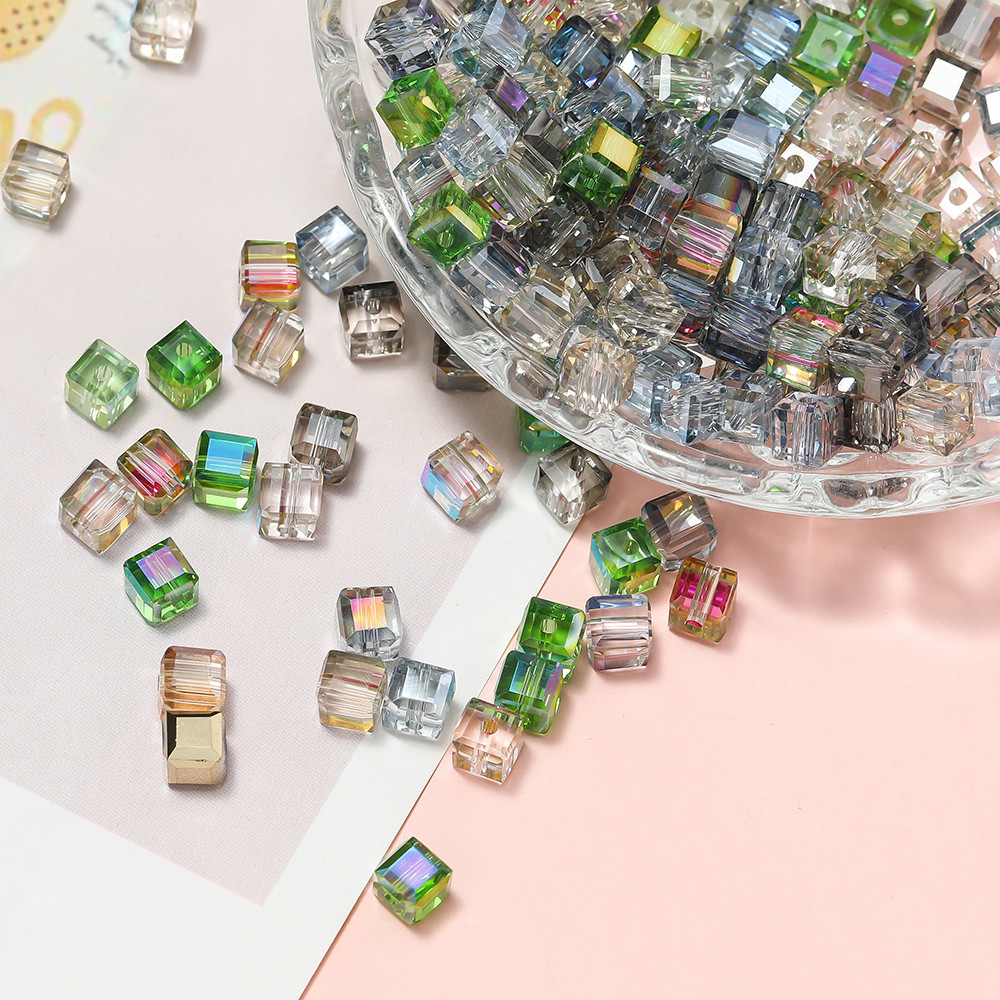 St. kunkka 6mm Pha Lê Vuông Hạt 10 Chiếc Nhiều Màu Sắc Pha Lê Vuông Hạt Cho DIY Vòng Tay Vòng Cổ Làm